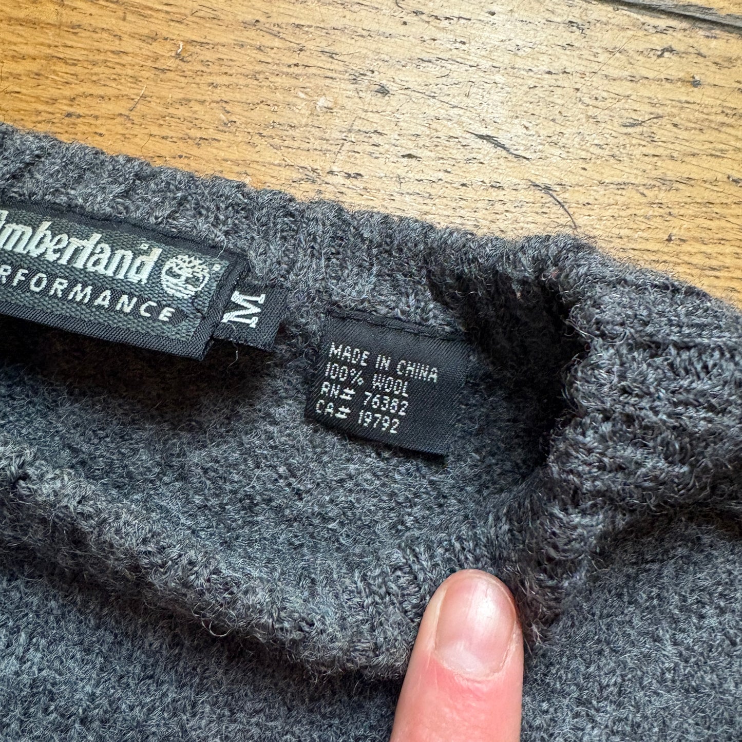 Vintage Timberland Spellout Grey Wool Chunky Knit Jumper - S