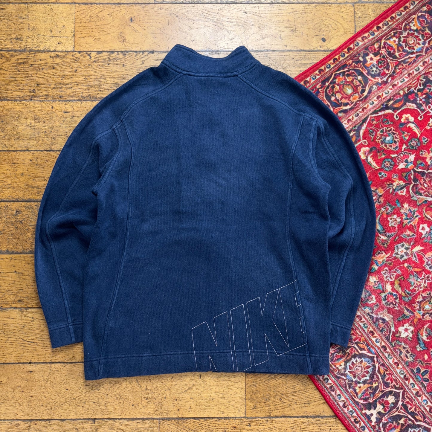 Vintage Nike Navy y2K Swoosh Zip Embroidered Sweatshirt - XL
