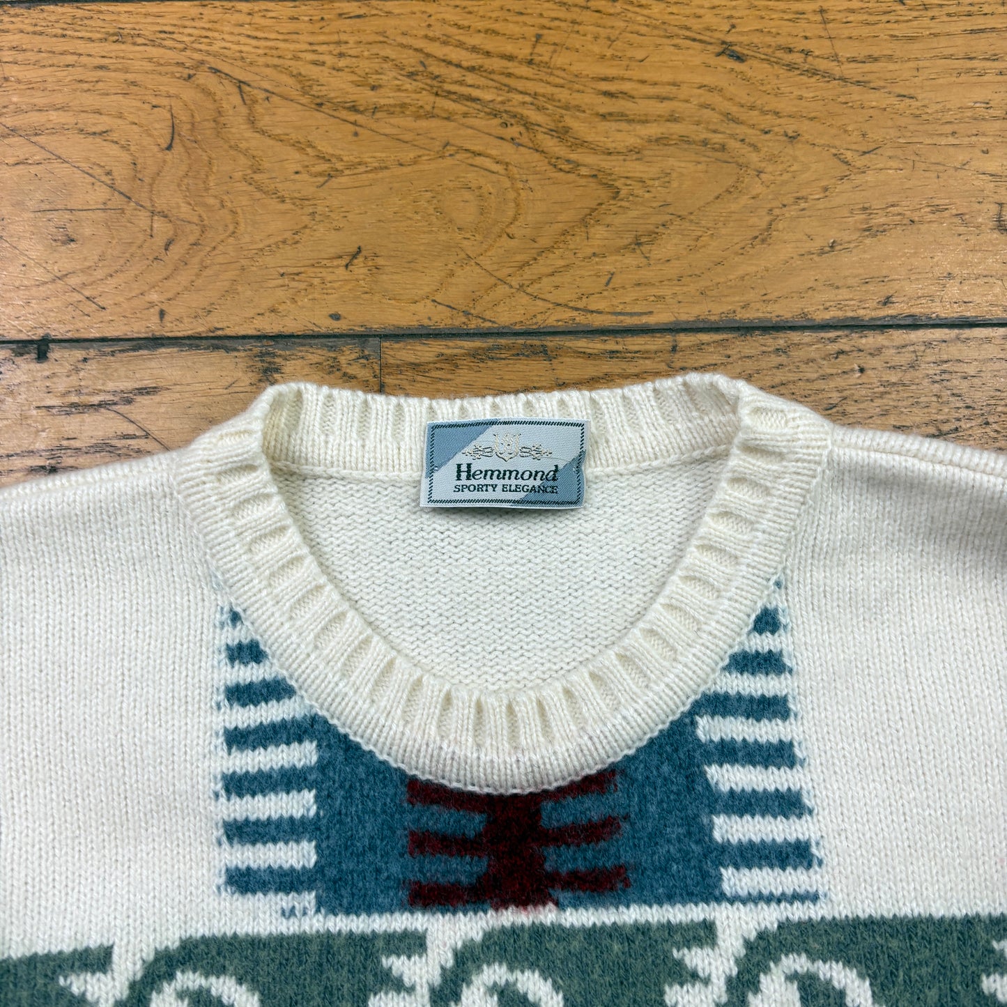 Vintage Cream Pattern Chunky Knit Jumper - L