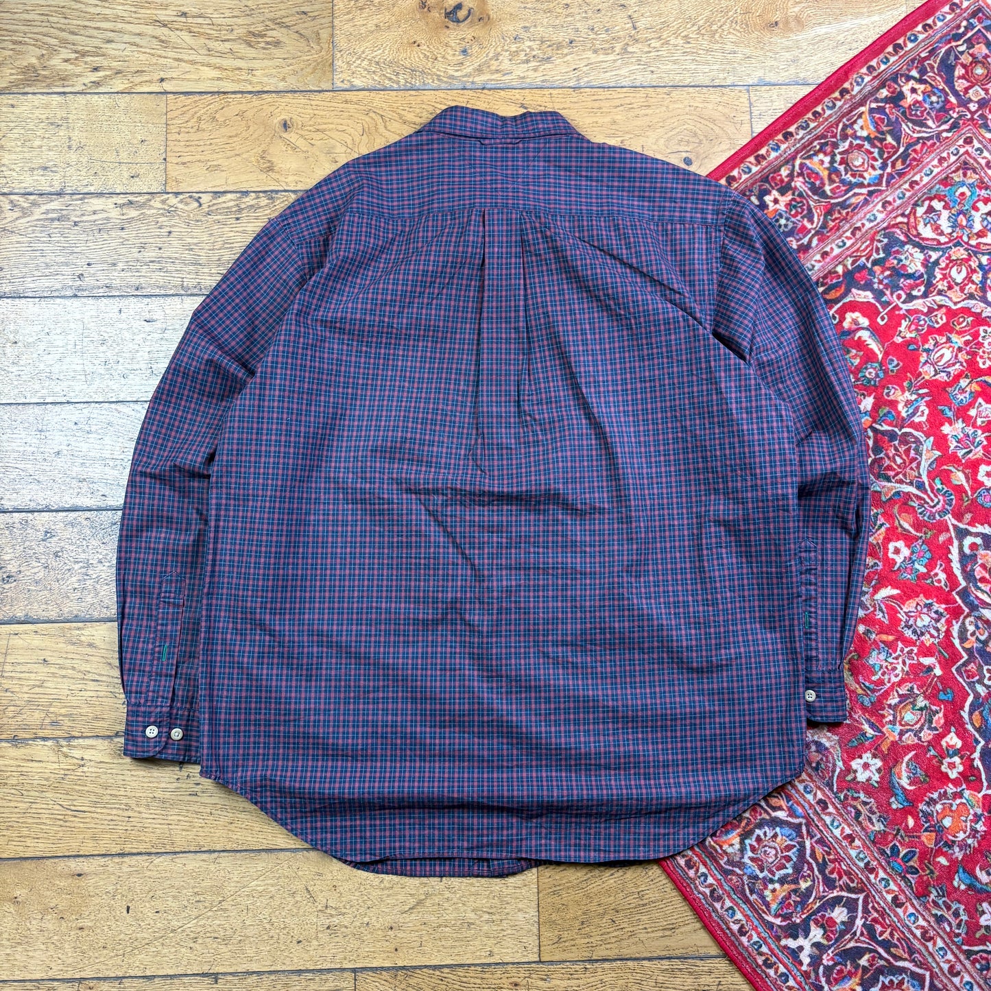 Vintage Tommy Hilfiger Burgundy Check Embroidered Shirt - XL