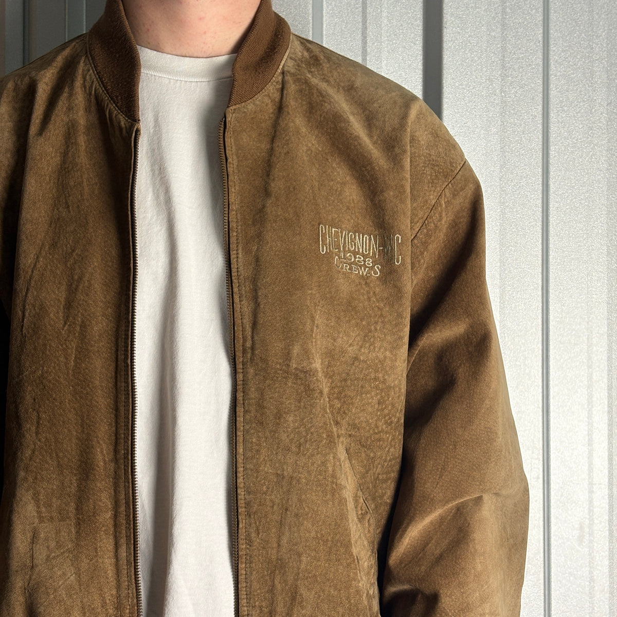 Vintage Chevignon 90s Brown Suede Leather Bomber Jacket - XL