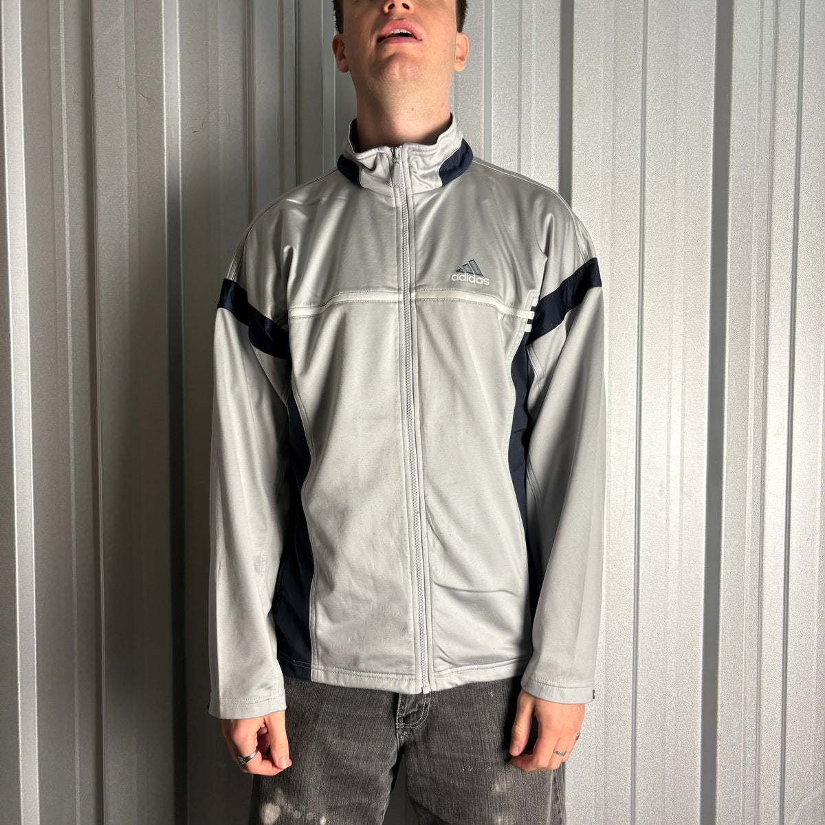 Vintage Adidas Grey Silver 00s Y2K Tracksuit Track Jacket - M