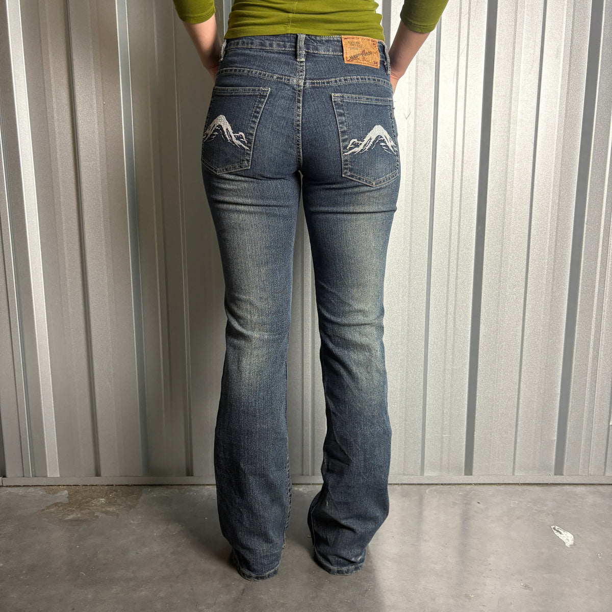 Embroidered Blue Japanese Denim Hip Hop Y2K Bootcut Womens Jeans - 30L