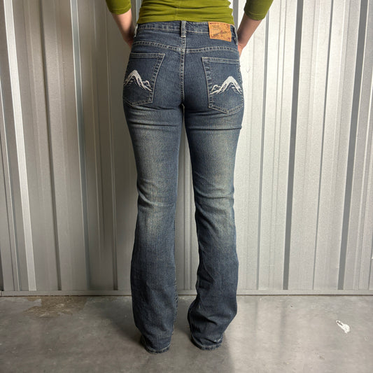 Embroidered Blue Japanese Denim Hip Hop Y2K Bootcut Womens Jeans - 30L