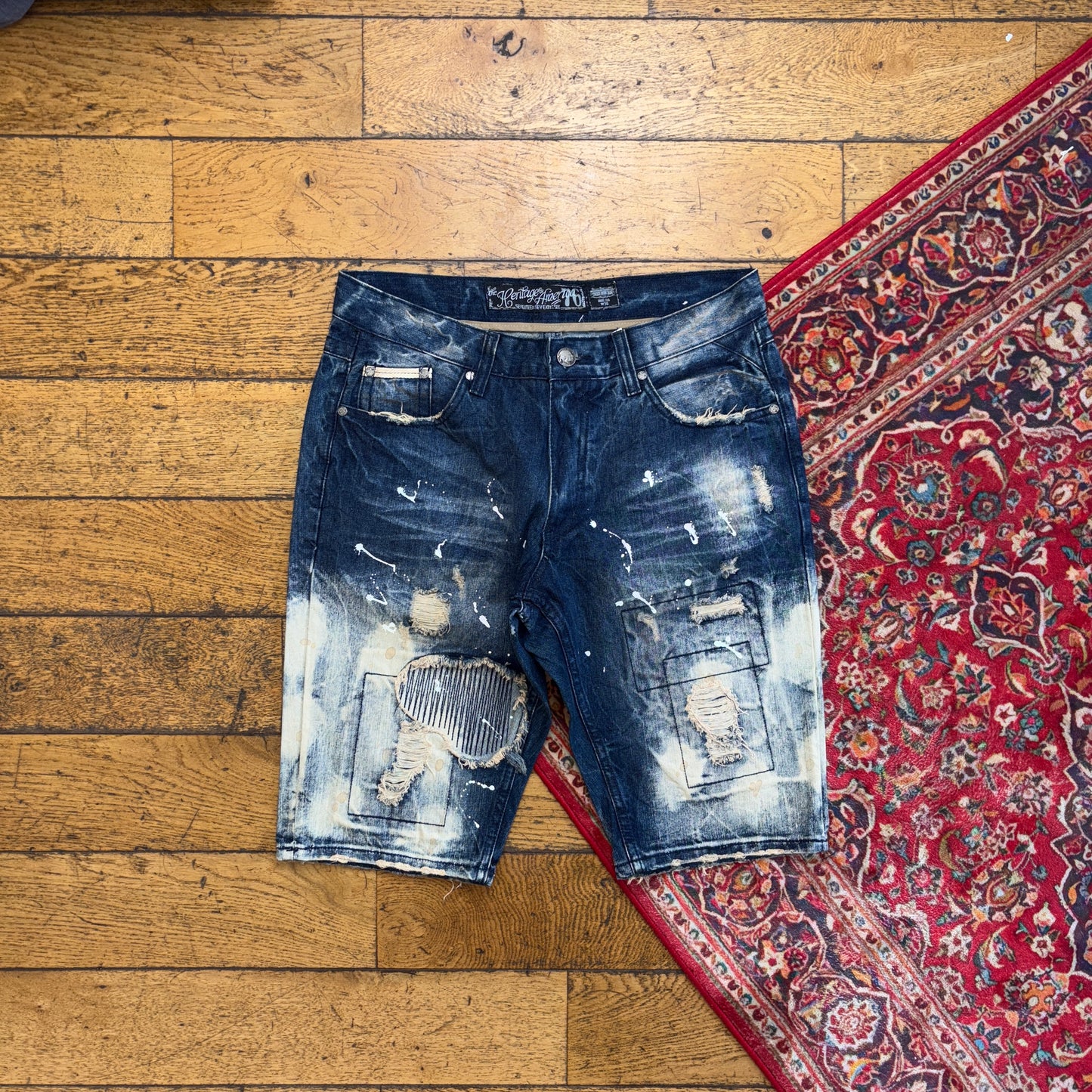 Vintage Blue Bleached Denim Shorts - 36