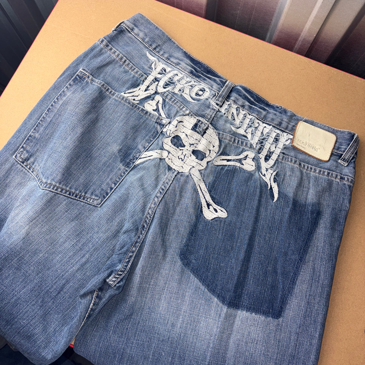 Ecko Unltd Blue Embroidered Japanese Denim Hip Hop Y2K Baggy Jeans - 36R