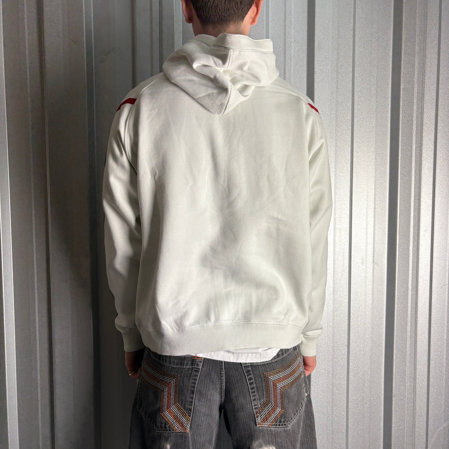 Vintage Nike Y2K 00s White Embroidered Hoodie Sweatshirt - L
