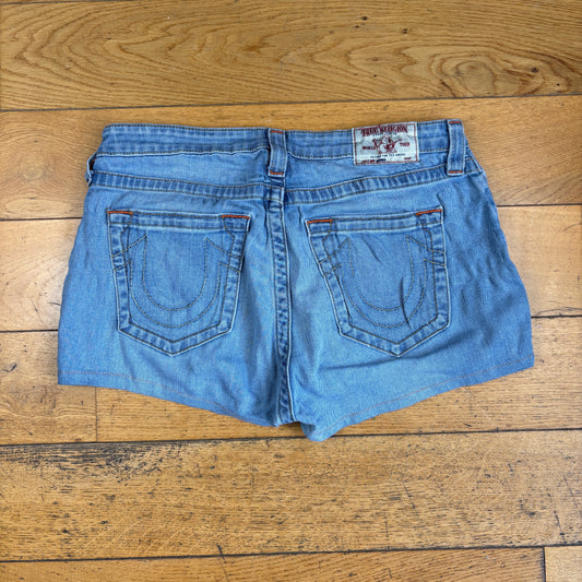Vintage True Religion Blue Micro Womens Embroidered Y2K Shorts Jorts - Size 12