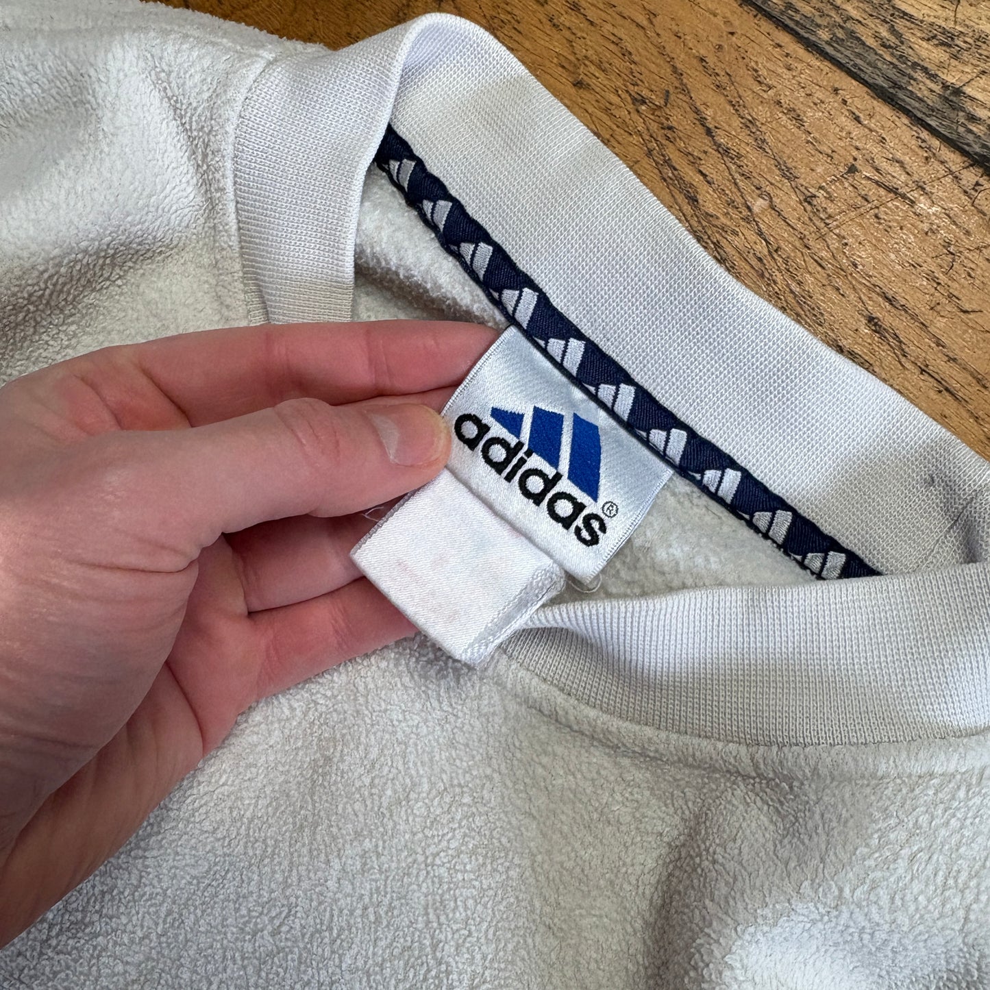 Vintage 90s Adidas Cream Fleece Embroidered Sweatshirt - 2XL