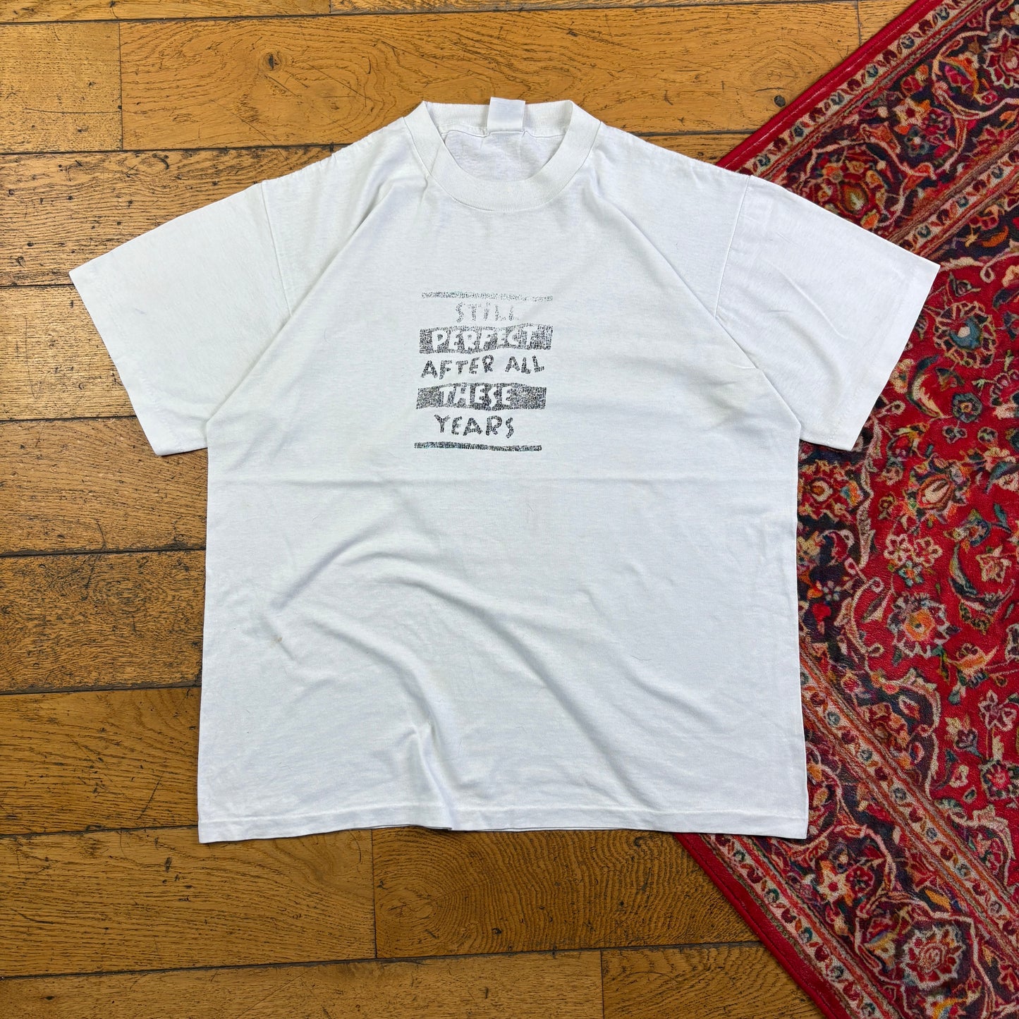 Vintage 90s Faded Funny White Single Stitch Graphic T-Shirt - M