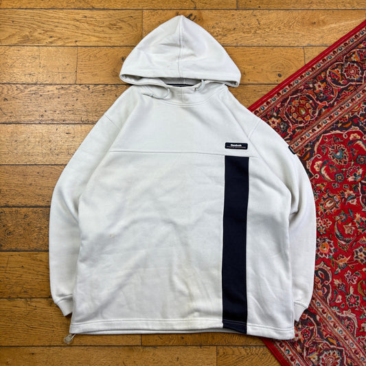 Vintage Reebok Cream Navy Hoodie Embroidered Sweatshirt - XL