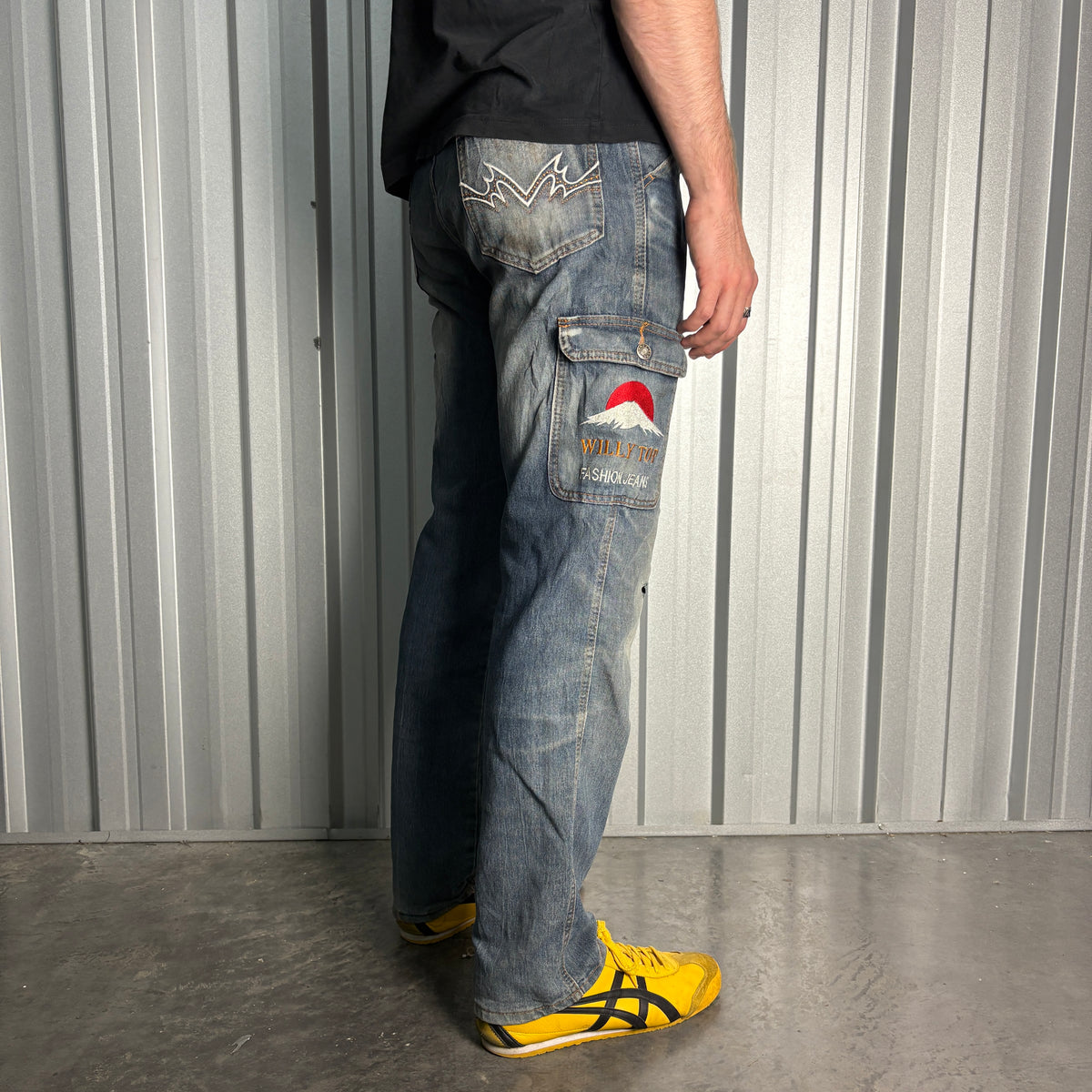 Embroidered Blue Japanese Denim Hip Hop Y2K Baggy Jeans - 32R