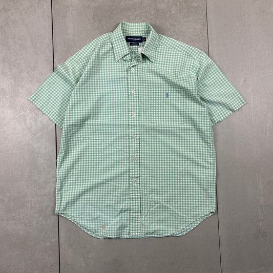 Vintage Ralph Lauren Golf Check Plaid Green Short Sleeve Shirt - M