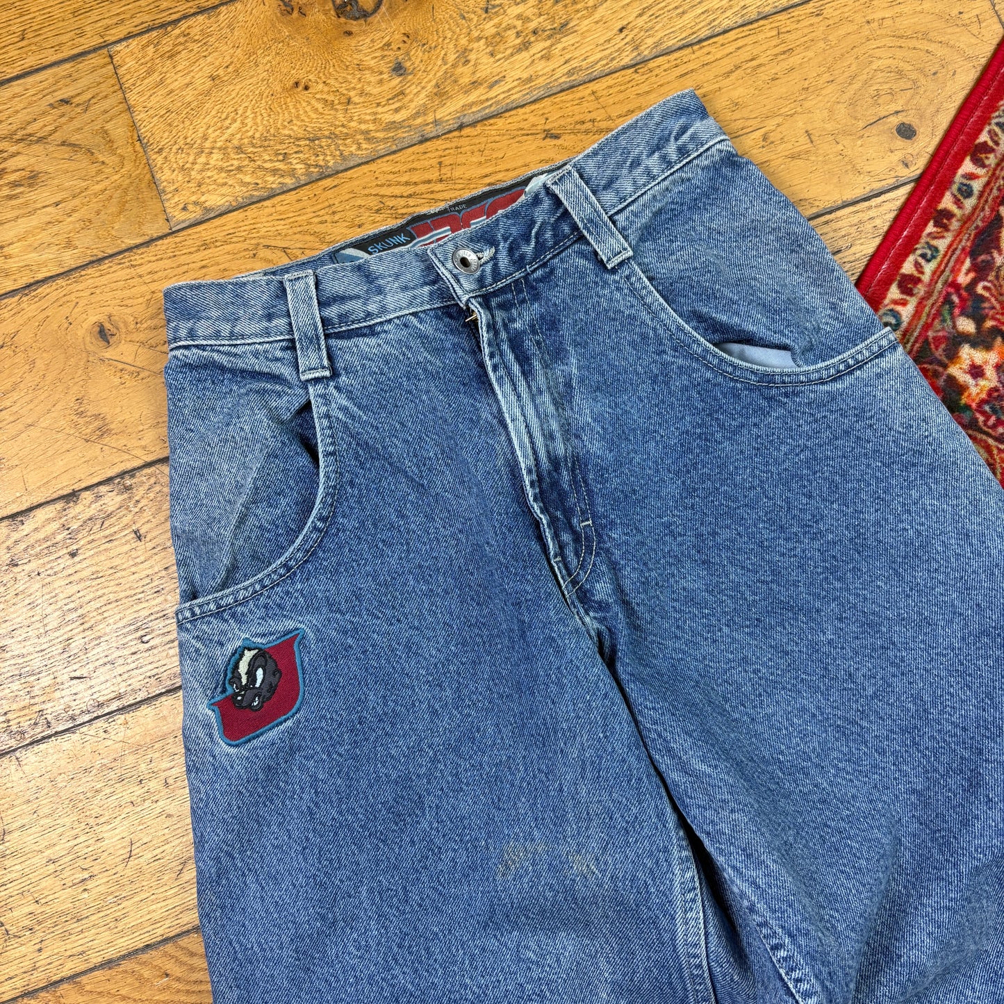 Vintage 90s JNCO Skunk Blue Embroidered Y2K Hip Hop Baggy Jeans - 26