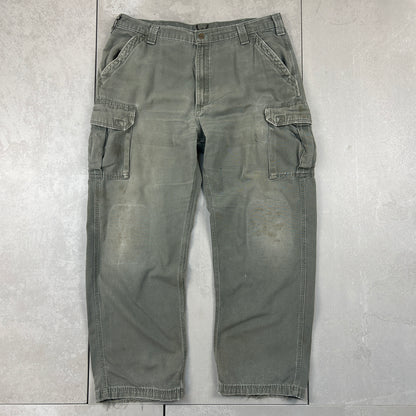 Vintage Carhartt Green Khaki Workwear Carpenter Baggy Cargo Trousers - 38