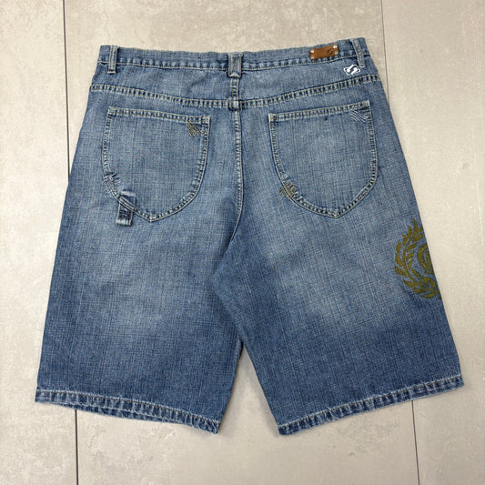 Vintage Old Skool Embroidered Blue Hip Hop Baggy Shorts Jorts - 40