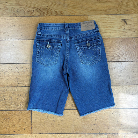 Vintage True Religion Womens Blue Embroidered Y2K Shorts Jorts - Size 6