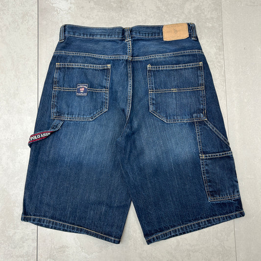 Vintage US Polo ASSN Embroidered Hip Hop Baggy Blue Shorts Jorts - 35