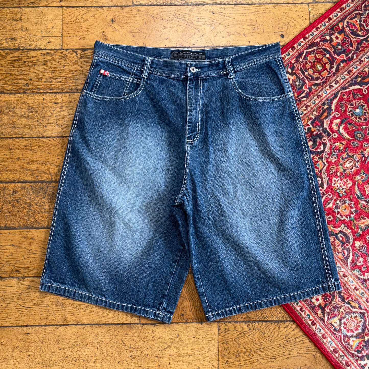 Vintage Southpole Blue Embroidered Y2K Hip Hop Baggy Jeans Shorts Jorts - 42