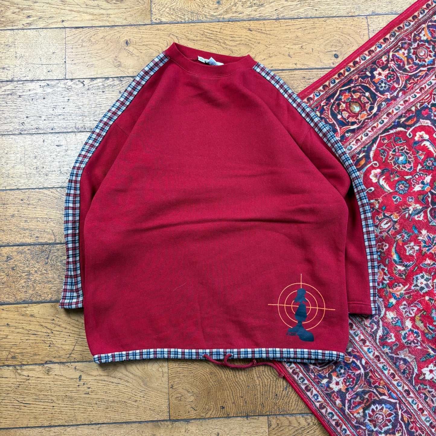 Vintage 90s Madness Red Tartan Embroidered Sweatshirt - M