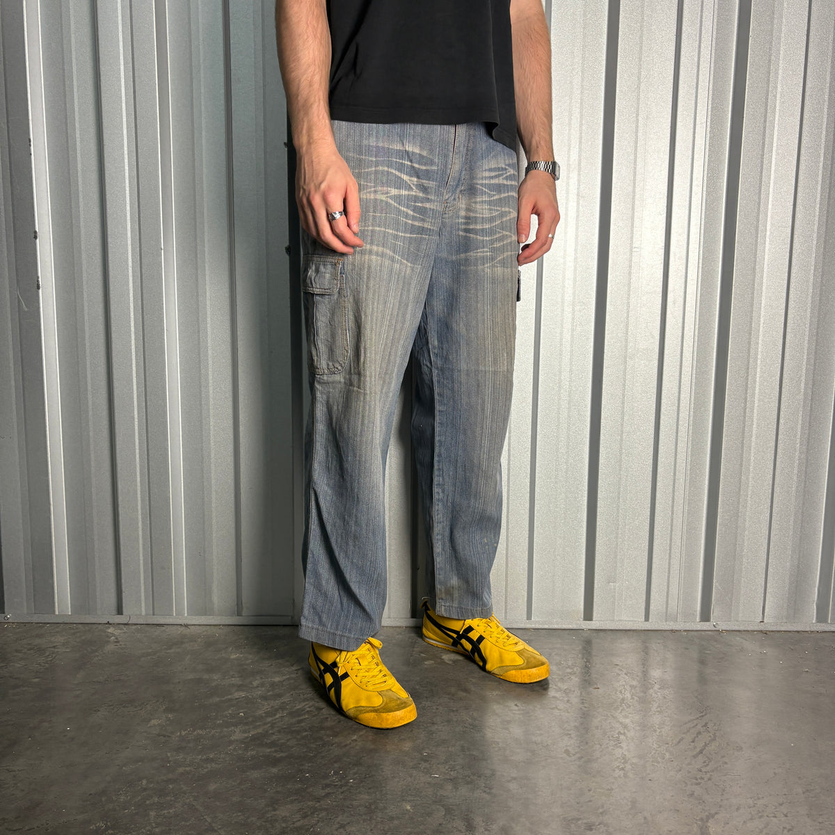 Embroidered Blue Cargo Japanese Denim Hip Hop Y2K Baggy Jeans - 34S