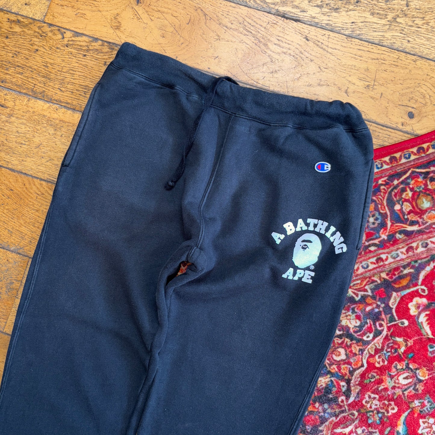 Vintage BAPE Bathing Ape Champion Black Joggers Tracksuit Bottoms - 32S
