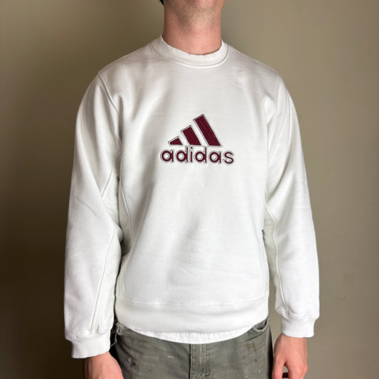 Vintage Adidas White Embroidered Sweatshirt - S