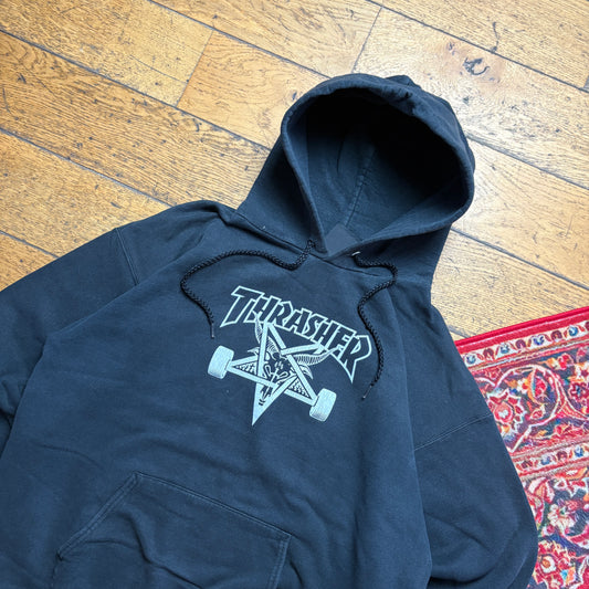 Vintage Thrasher Black Skate Hoodie Sweatshirt - L
