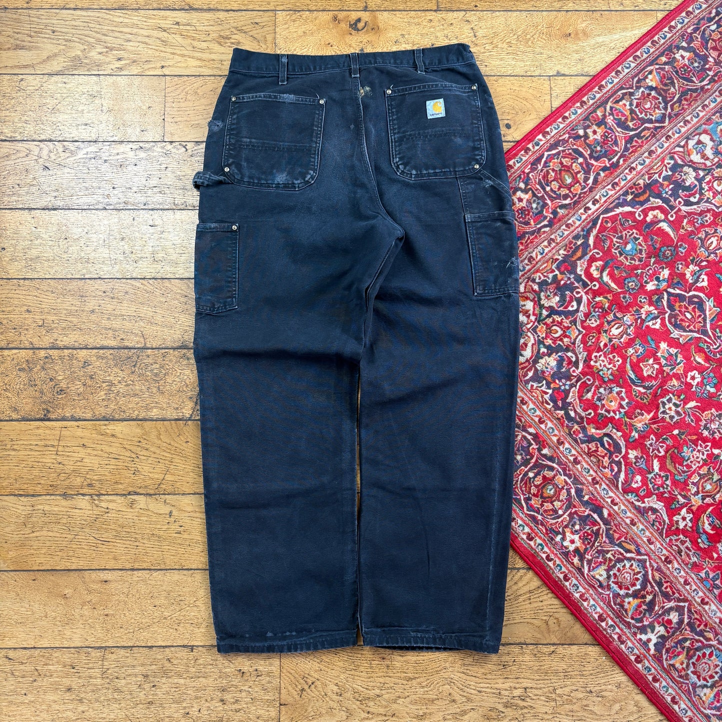 Vintage Carhartt Black Double Knee Workwear Carpenter Baggy Trousers - 36