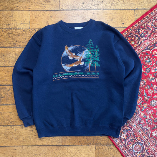 Vintage 90s Navy Embroidered Americana Eagle Sweatshirt - L