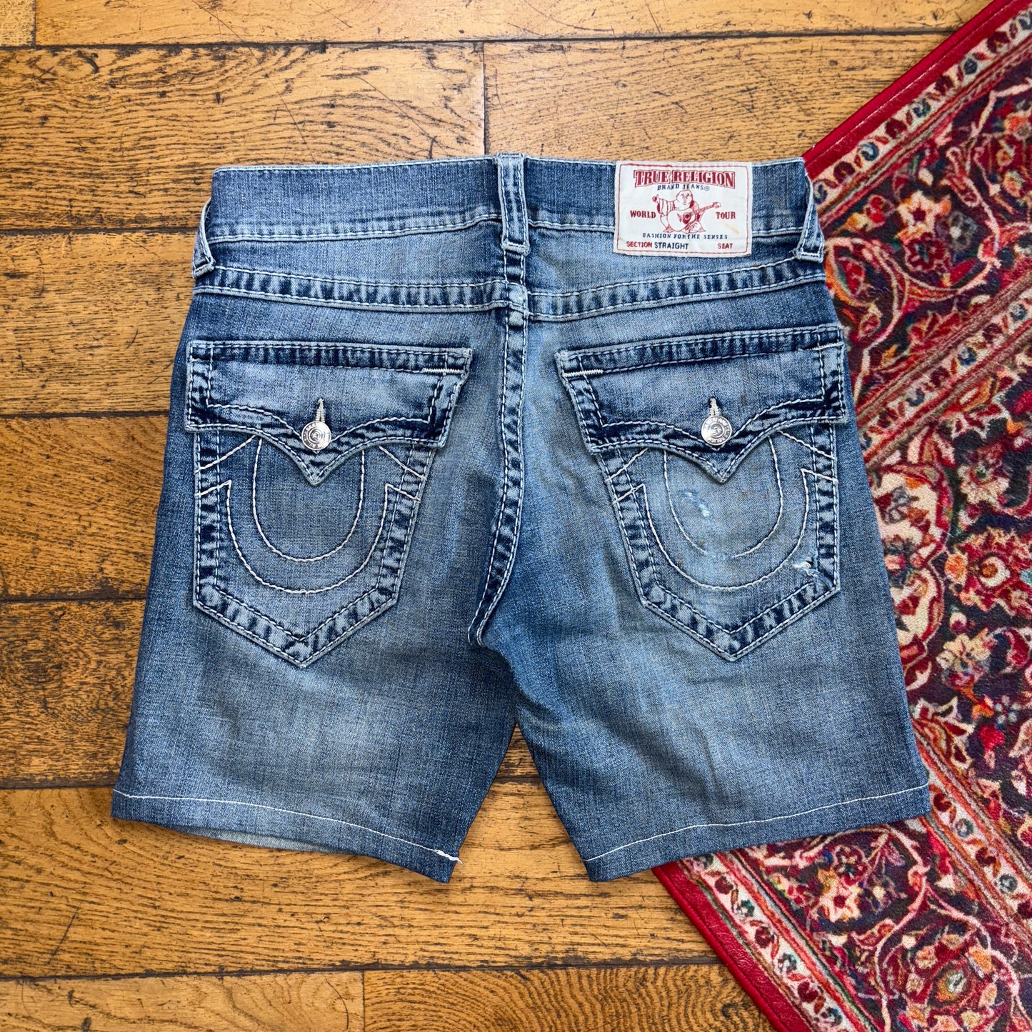 Vintage True Religion Blue Embroidered Y2K Shorts Jorts - 30
