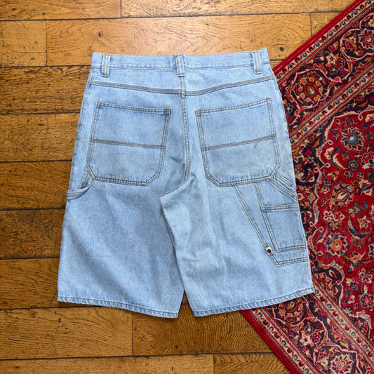 Vintage Bugle Boy Hip Hop Baggy Blue Carpenter Shorts Jorts - 36