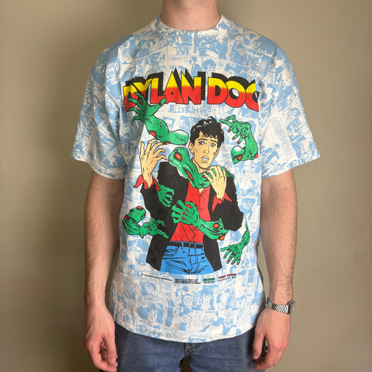 Rare Vintage 1992 Dylan Dog Blue Comic Book All Over Print Graphic T-Shirt - M