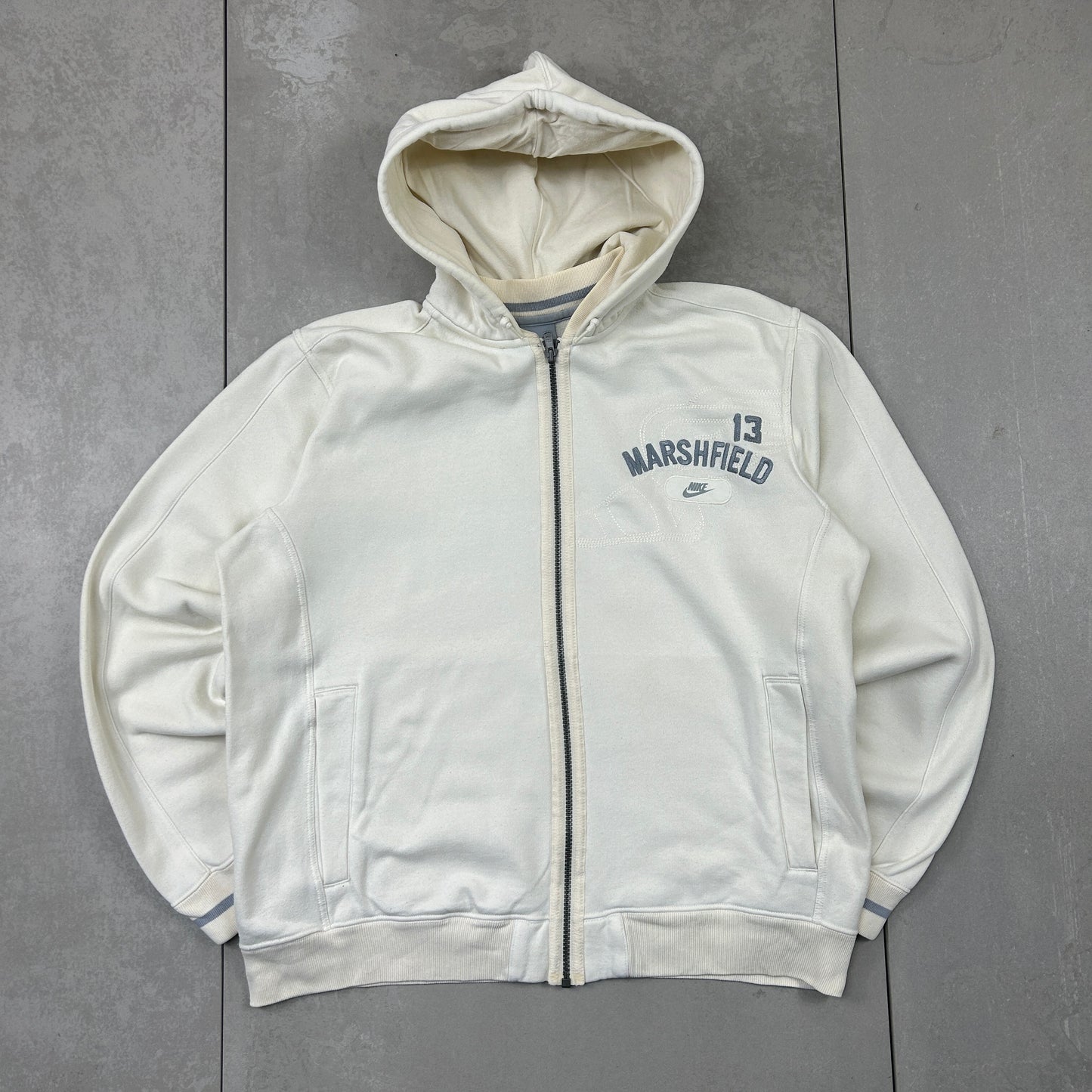 Vintage 00s Nike Cream Zip Hoodie Embroidered Sweatshirt - L