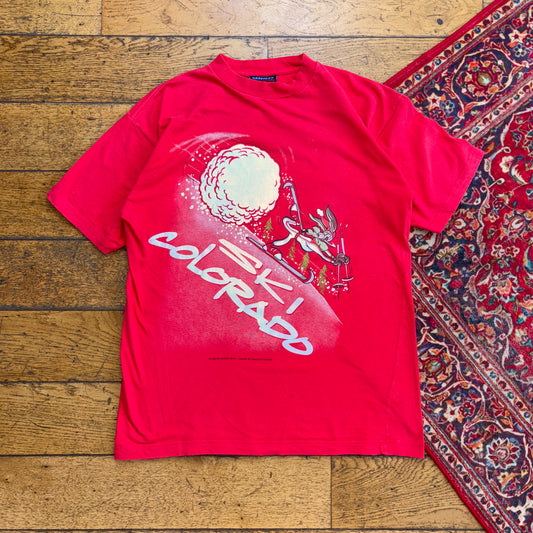 Vintage 1993 Wile E Coyote Red Ski Colorado Graphic T-Shirt - S