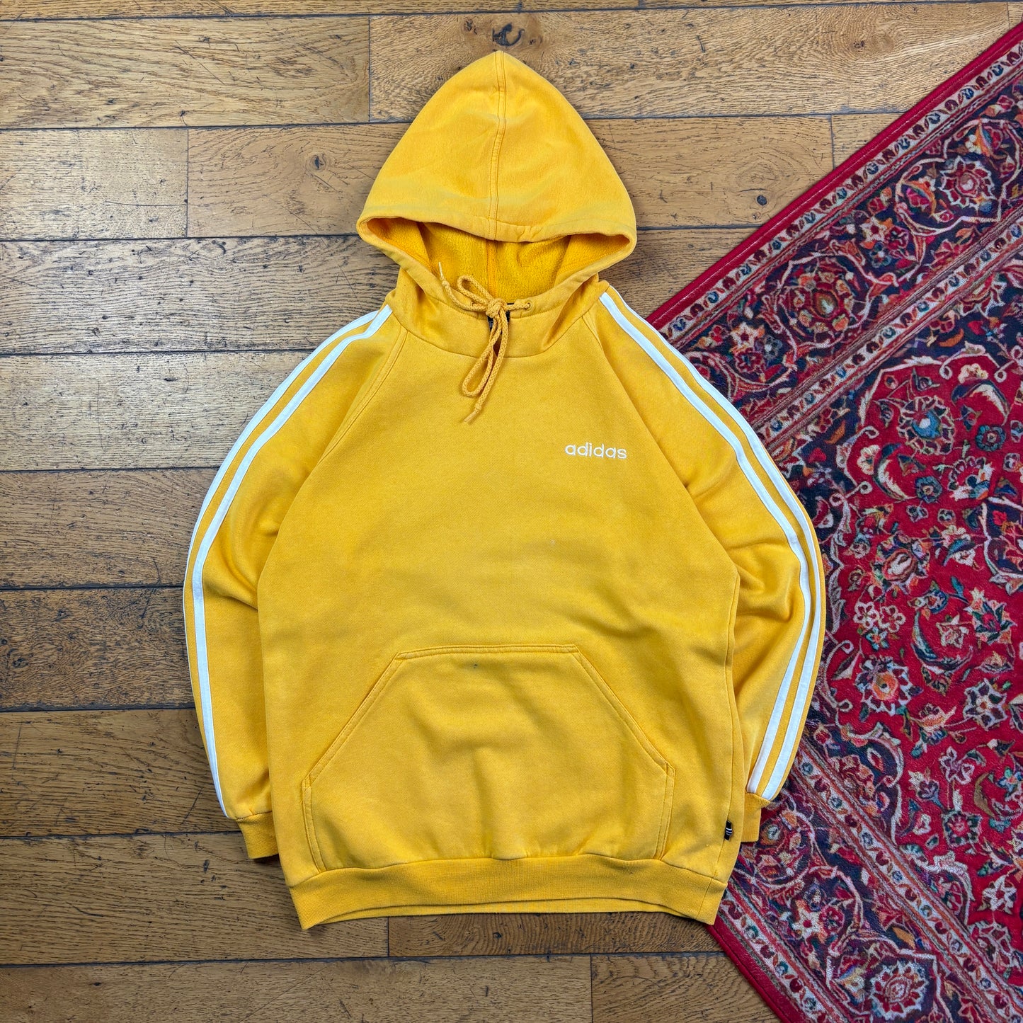 Vintage 90s Adidas Yellow Hoodie Embroidered Sweatshirt - S