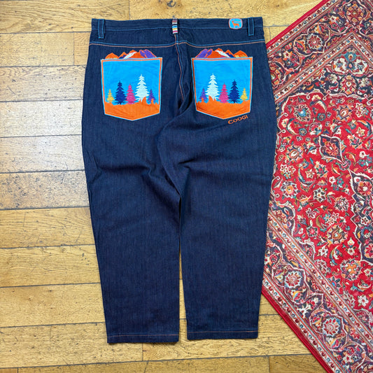 Vintage Coogi Blue Embroidered Y2K Hip Hop Baggy Jeans - 48