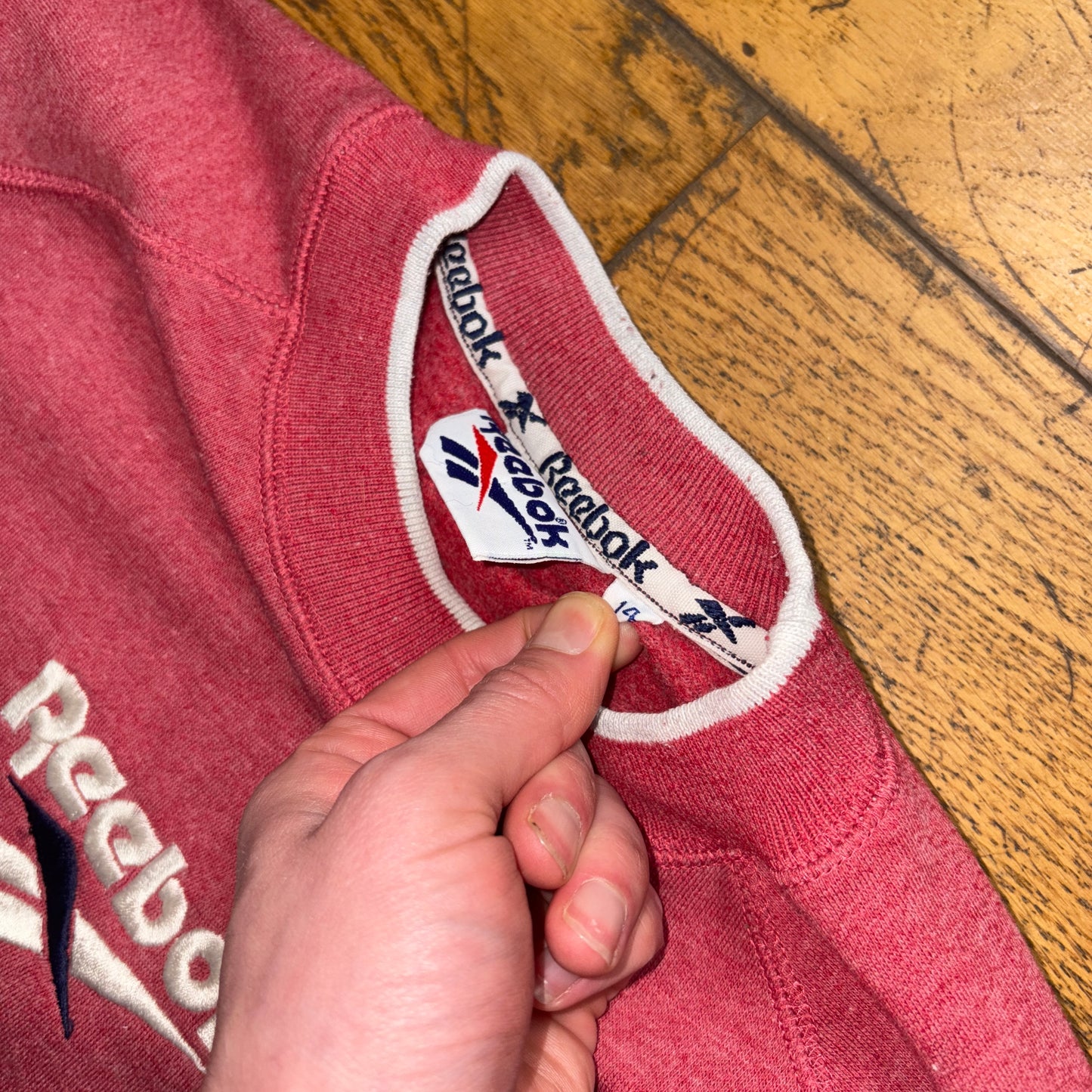 Vintage 90s Reebok Pink Womens Embroidered Sweatshirt - Size 14