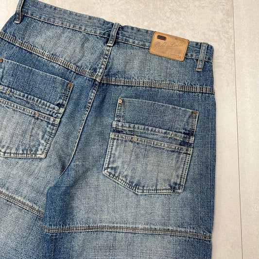 Vintage Double Knee Hip Hop Baggy Blue Shorts Jorts - 36