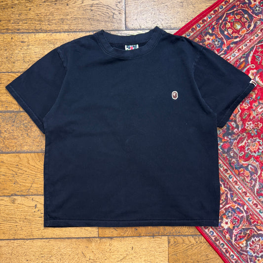 Vintage BAPE Bathing Ape Womens Black Boxy Embroidered Graphic T-Shirt - L