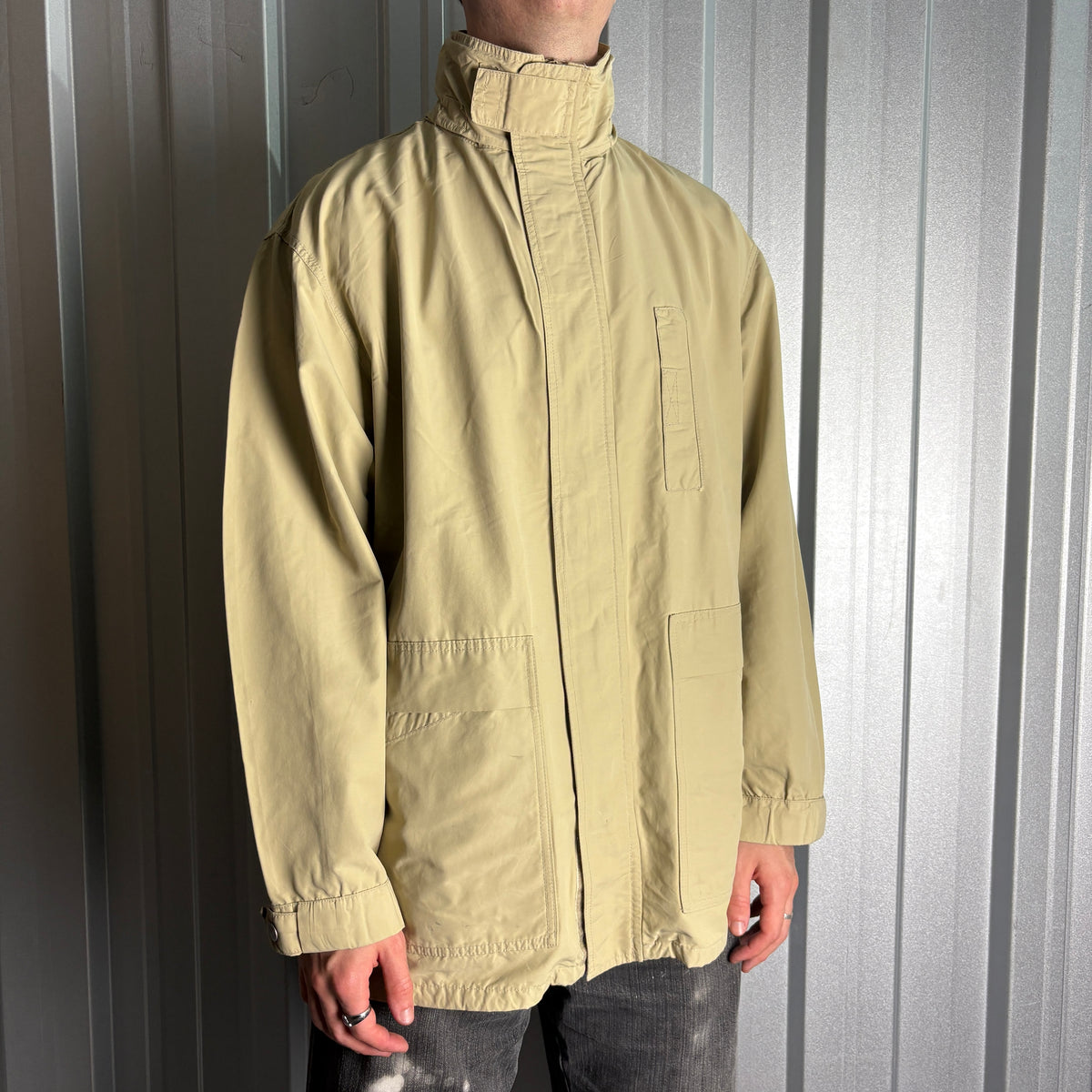 Vintage Armani Jeans Cream Chore Funnel Neck Jacket - L