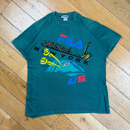 Vintage Fila New York US Open Tennis Green Graphic T-Shirt - M