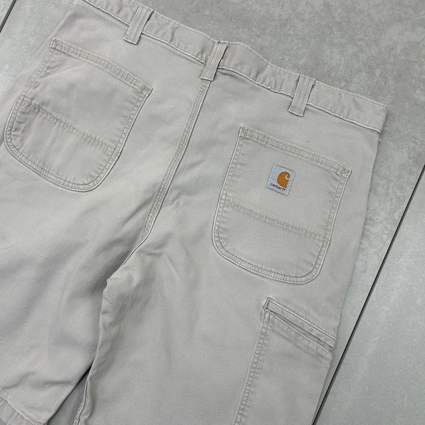 Vintage Carhartt Workwear Baggy Cream Carpenter Shorts - 36
