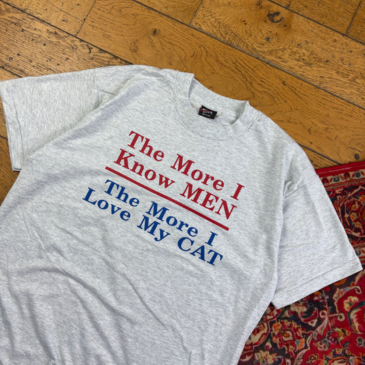 Vintage 90s Funny Cat Grey Single Stitch Graphic T-Shirt - M