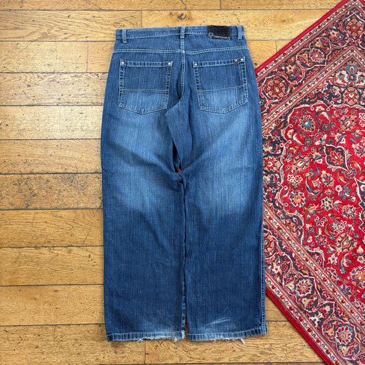 Vintage Southpole Blue Embroidered Y2K Hip Hop Baggy Jeans - 36