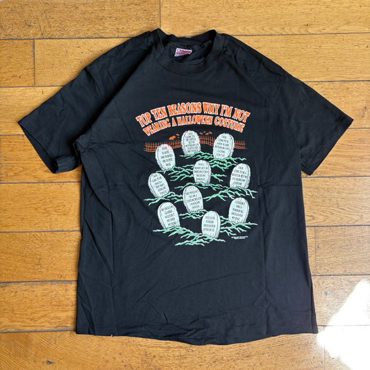 Vintage 1991 Funny Halloween Single Stitch Black Graphic T-Shirt - L