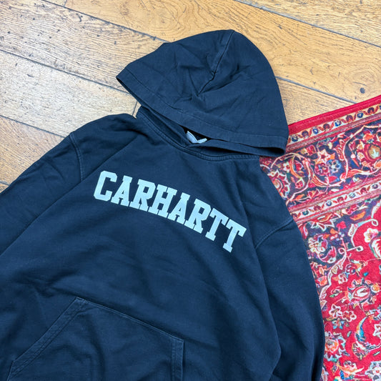 Vintage Carhartt Black Hoodie Spellout Sweatshirt - L