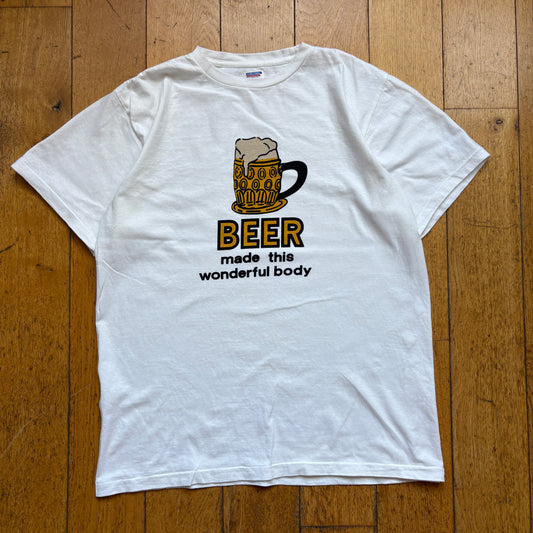 Vintage 90s Single Stitch Beer Funny White Graphic T-Shirt - M