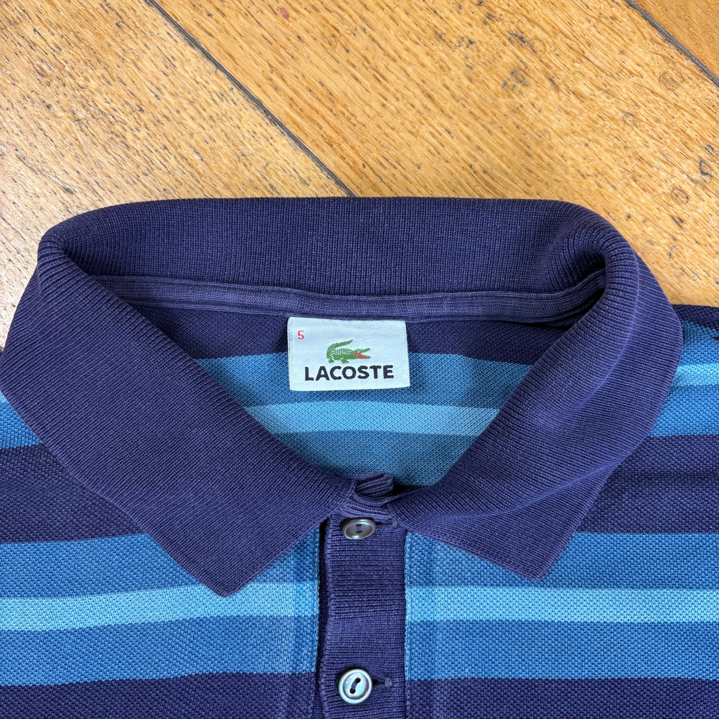 Vintage Lacoste Blue Stripe Polo Shirt - L