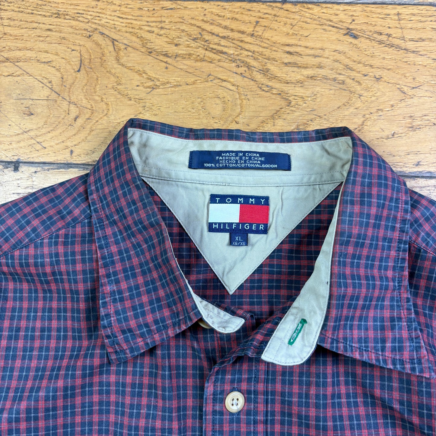 Vintage Tommy Hilfiger Burgundy Check Embroidered Shirt - XL